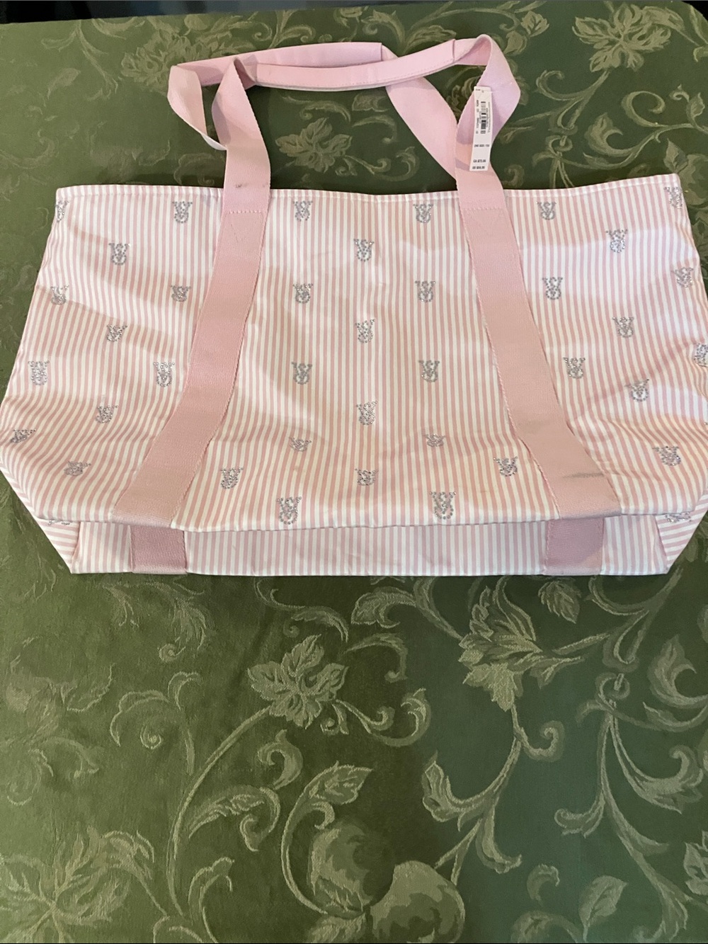 Victoria's Secret Pink Striped Tote with Embroidered Logos